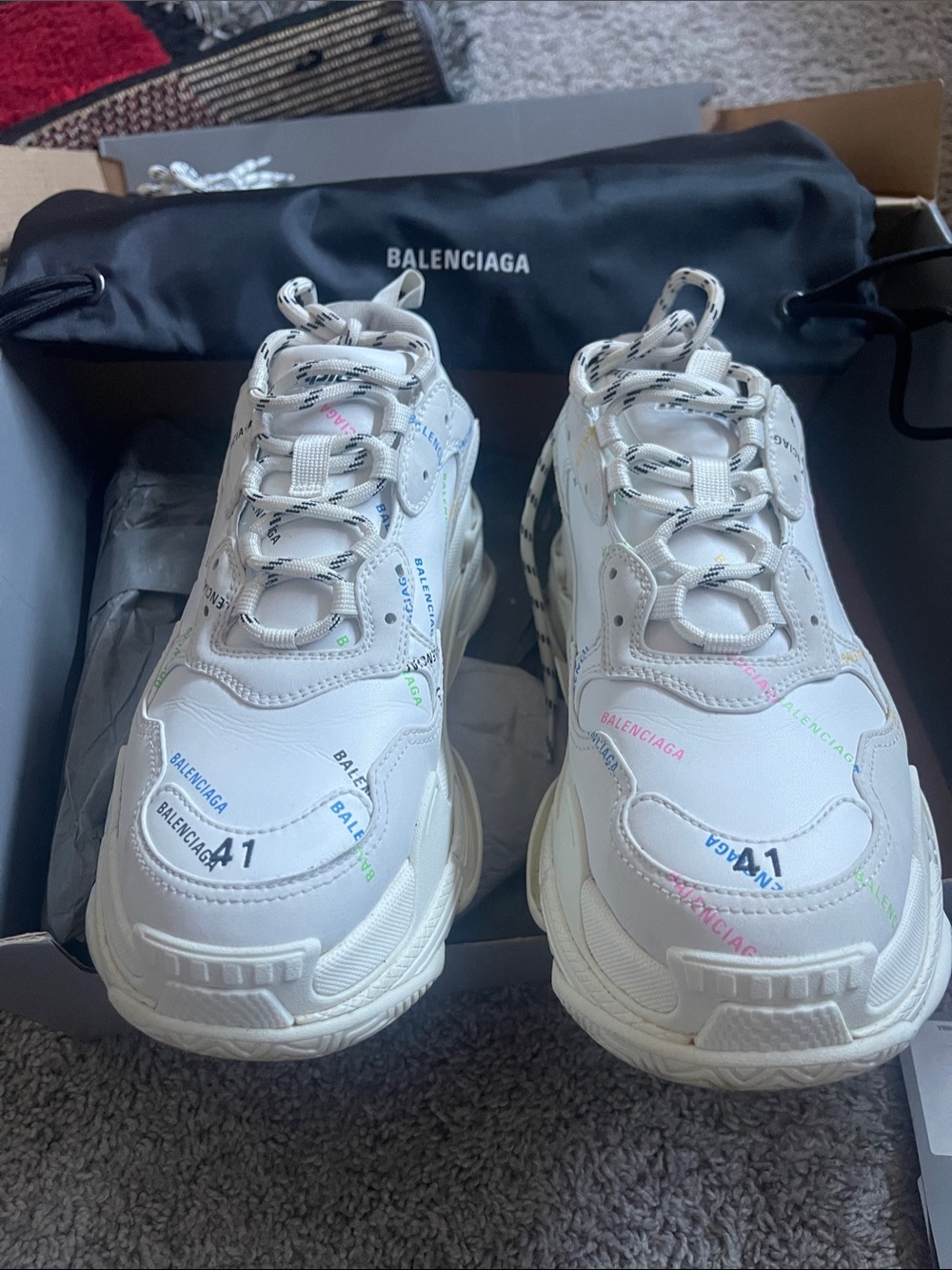 Balenciaga White Chunky Logo-Print Sneakers with Multicolor Accents